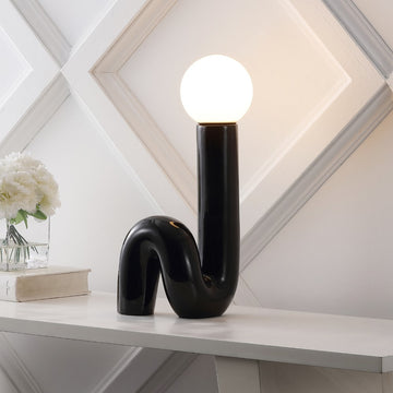 Katya 18" Scandinavian Minimalist Ceramic Spiral Tube LED Table Lamp - JONATHAN Y